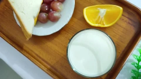 Milk and Fruit Breakfast Layout Stock Footage 320801270