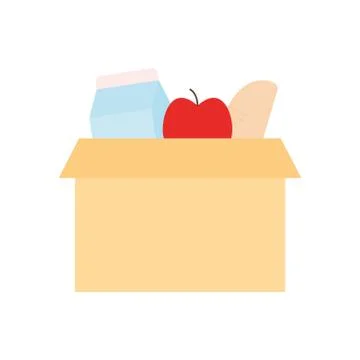Milk apple and bread inside box as donation symbol flat style icon vector design Illustrazione stock