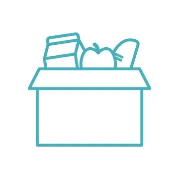 Milk apple and bread inside box as donation symbol line style icon vector design Illustrazione stock