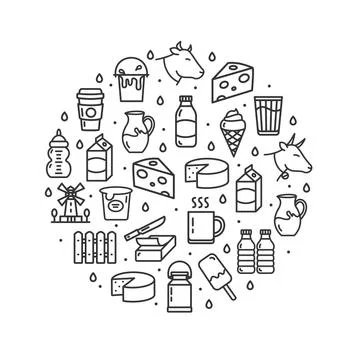 Milk Black Thin Line Icon Round Design Template. Vector Stock Illustration