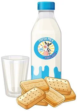 Milk Bottle and Biscuits with Empty Glass Illustration Stock Illustration