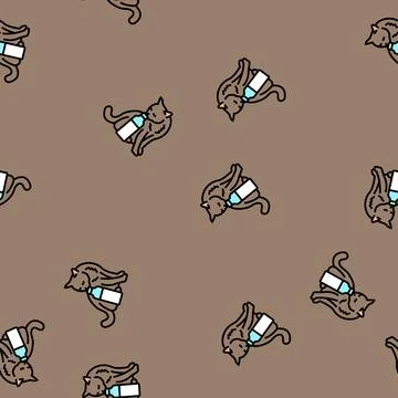 Milk bottle cat breeding vector seamless pattern Illustrazione stock