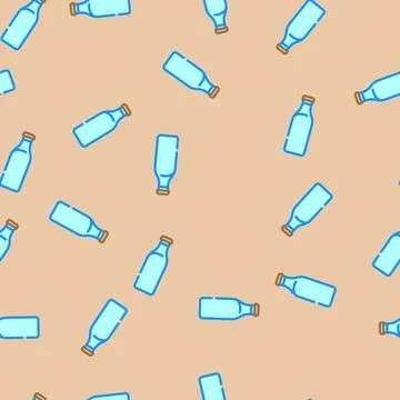 Milk bottle glass package vector seamless pattern Illustrazione stock
