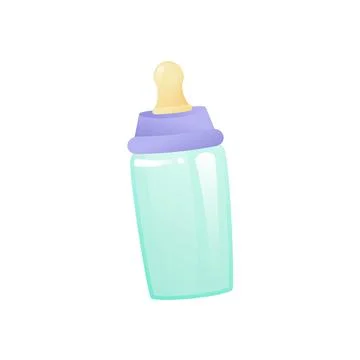 Milk bottle with pacifier in flat design. Newborn baby feeding accessory. Vec Stock Illustration