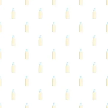 Milk bottles creating seamless pattern on white background Stock Illustration