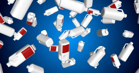 Milk Bottles falling slow motion animation 3d Stockbeeldmateriaal 241723503