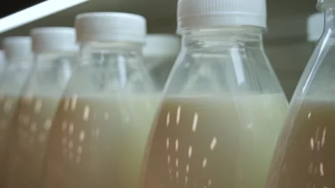 Milk in bottles in a row close-up Stock Footage 268147702