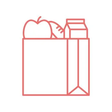 Milk box apple and bread inside bag line style icon vector design Illustrazione stock
