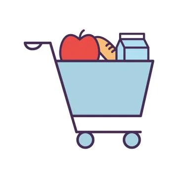 Milk box apple and bread inside cart line and fill style icon vector design イラスト素材