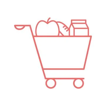 Milk box apple and bread inside cart line style icon vector design Illustrazione stock