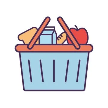 Milk box apple and bread inside basket line and fill style icon vector design Stock Illustration
