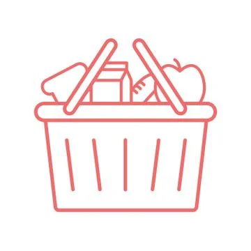Milk box apple and bread inside basket line style icon vector design Illustrazione stock