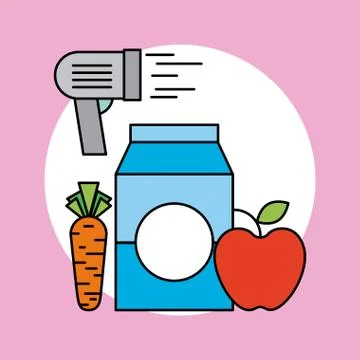 Milk box apple carrot with barcode scanner 库存插图