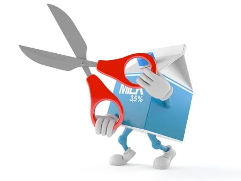 Milk box character with scissors Stock Illustration