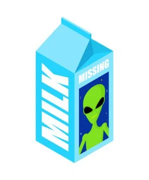 Milk box missing alien. Search for missing UFO on milk packaging. vector illu Stock Illustration