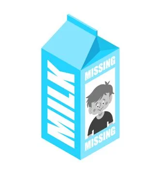 Milk box missing boy. Search for missing kid on milk packaging. vector illust Stock Illustration