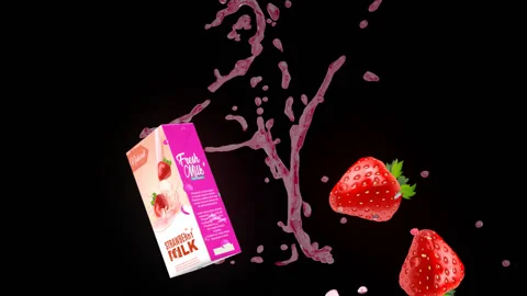 Milk box strawberry collides Stock Footage 141182101