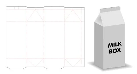 Milk box template 3d mockup with dieline Stock Illustration