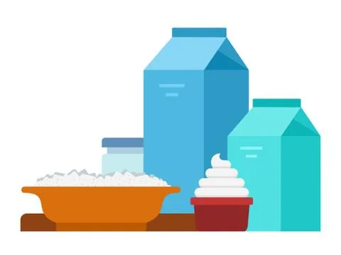 Milk boxes, cottage cheese and cream vector flat isolated Stock Illustration