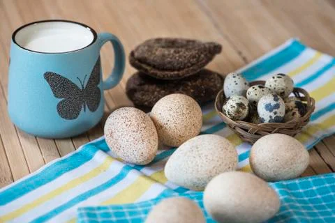 Milk, bread and eggs 스톡 사진