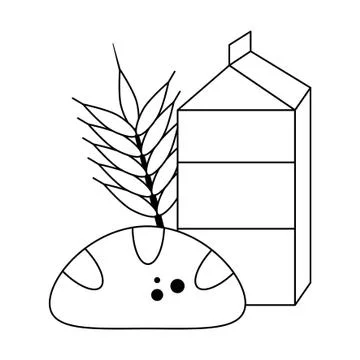 Milk bread and wheat ear in black and white Stock Illustration