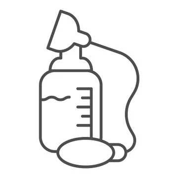 Milk breast suction pump thin line icon. Breast sucker and feeding bottle for Stock-Illustration