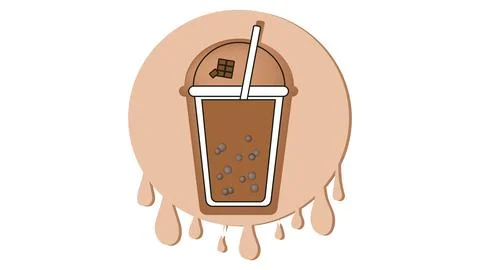 Milk bubble tea logo with chocolate flavor on background of splashes Stock Illustration