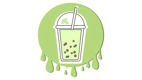 Milk bubble tea logo with grape flavor on background of splashes Stock Illustration