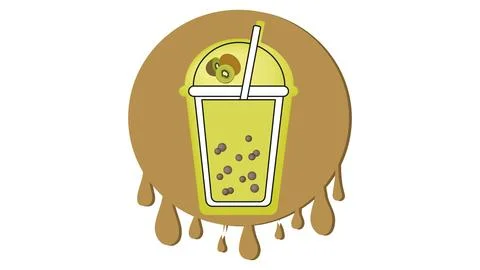 Milk bubble tea logo with kiwi flavor on background of splashes Stock Illustration