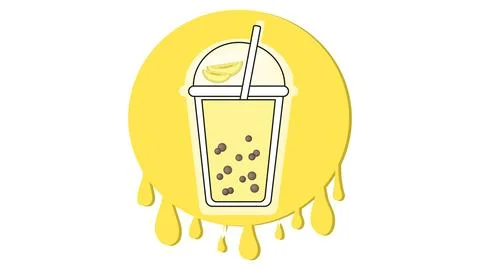 Milk bubble tea logo with melon flavor on background of splashes Stock Illustration