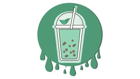 Milk bubble tea logo with mint flavor on background of splashes Stock Illustration