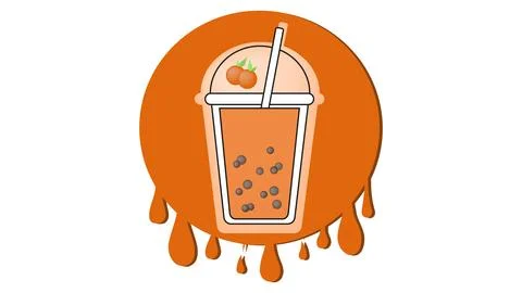 Milk bubble tea logo with orange flavor on background of splashes Stock Illustration