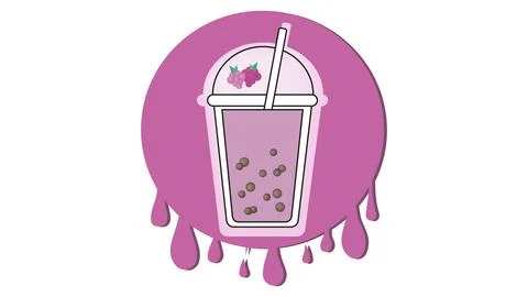 Milk bubble tea logo with raspberry flavor on background of splashes Stock Illustration
