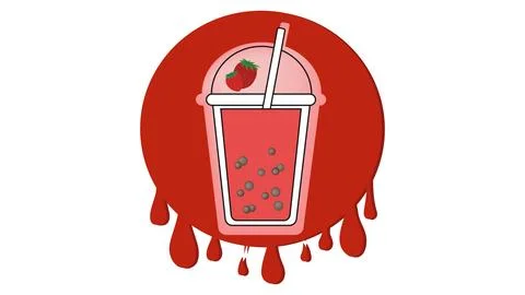 Milk bubble tea logo with strawberry flavor on background of splashes Stock Illustration