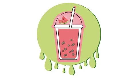 Milk bubble tea logo with watermelon flavor on background of splashes Stock Illustration