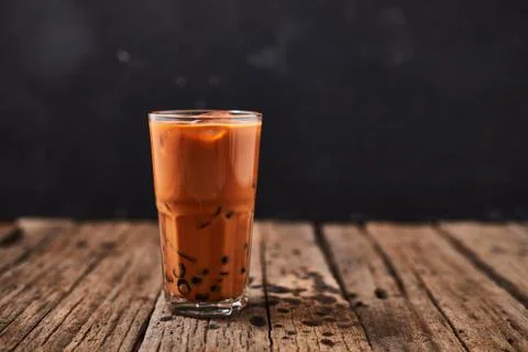 Milk Bubble Tea with Tapioca Pearls. . Stock Photos