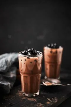 Milk Bubble Tea with Tapioca Pearls. . Stock Photos