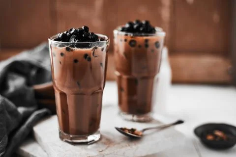Milk Bubble Tea with Tapioca Pearls. . Stock Photos