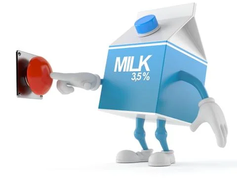 Milk character pushing button Stock Illustration
