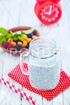 Milk with chia Stock Photos