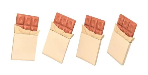 Milk Chocolate Bar In craft Wrapper isolated isometric 3D vector icon set Stock Illustration