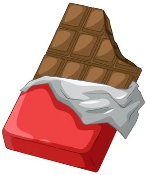 Milk Chocolate Bar with Red Wrapper and Bite Mark Vector Illustration イラスト素材