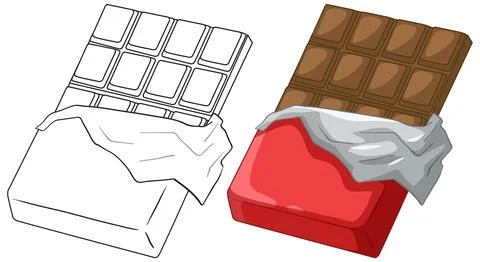 Milk Chocolate Bar in Red Wrapper Vector Illustration and Line Art 스톡 일러스트