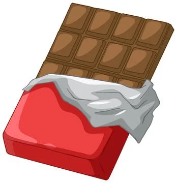 Milk Chocolate Bar in Red Wrapper with Silver Foil Stock Illustration