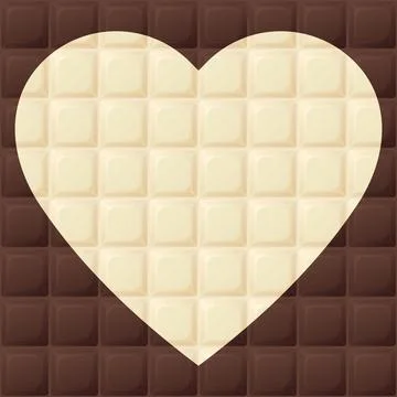 Milk chocolate bar square background with white chocolate bar heart shaped .. Stock Illustration