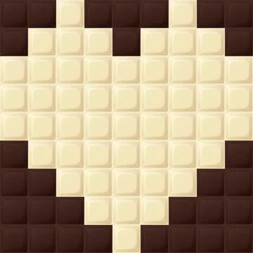Milk chocolate bar square shape with white chocolate as a heart shape 8 bit.. Stock Illustration