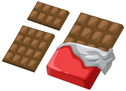 Milk Chocolate Bars with Red Wrapper and Silver Foil Illustration 스톡 일러스트