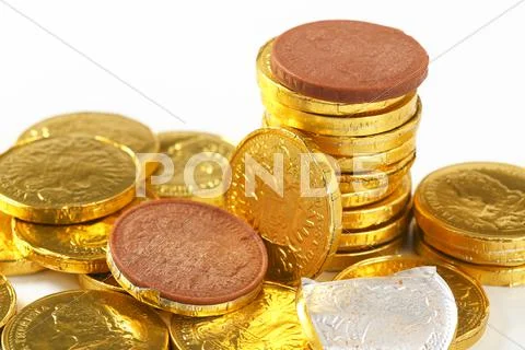 Milk Chocolate Coins Stock Photos