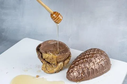 Milk chocolate Easter egg filled with Brazilian honey cake 14. Stock Photos