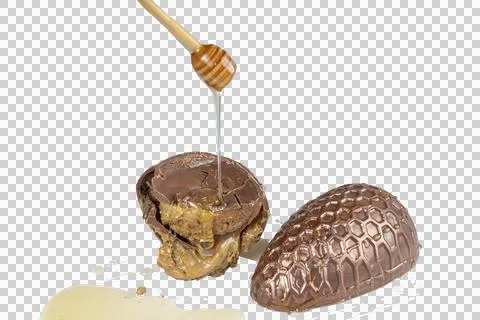 Milk chocolate Easter egg filled with Brazilian honey cake 14.PNG Stock Photos